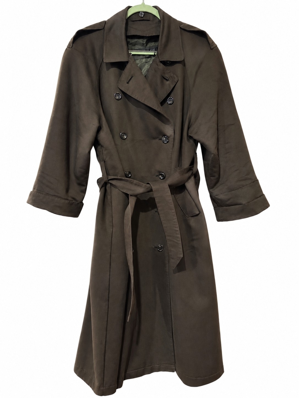 London Fog 12P Dark Olive Brown Long Belted Trench Coat